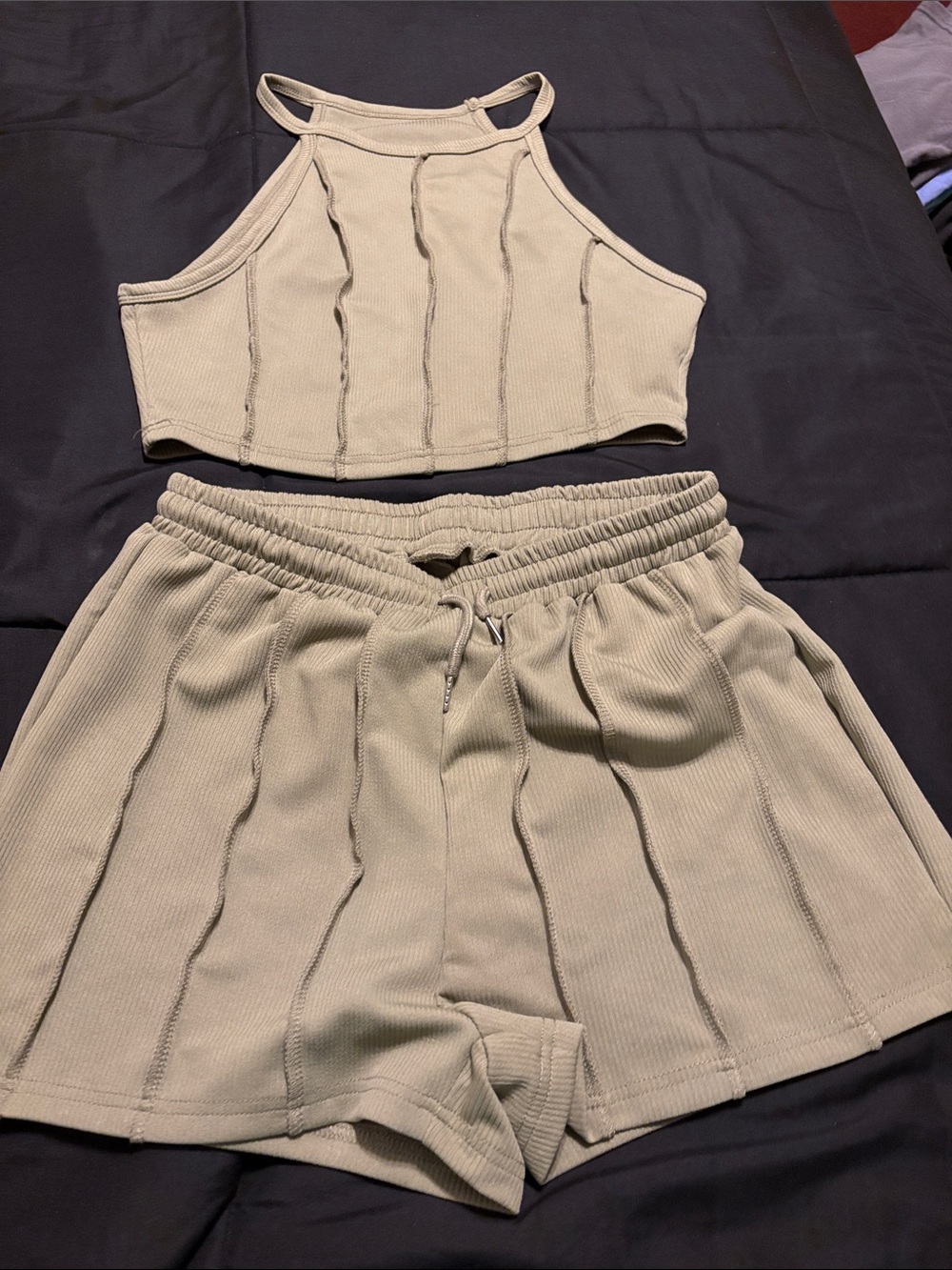 SHEIN Light Sage Ribbed Athletic Drawstring Shorts
